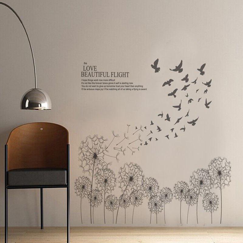 [Wall sticker] new design black fly birds dandelion decorative wall decals diy murals wall stickers