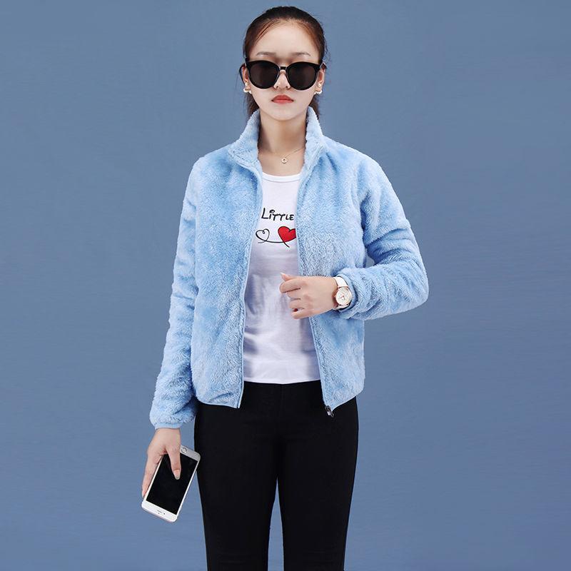 Autumn and Winter Plus Size Jacket Women's Stand-up Collar Plus Velvet Thick Double-sided Coral Fleece Fleece Short 2021 Polar Fleece Sweater