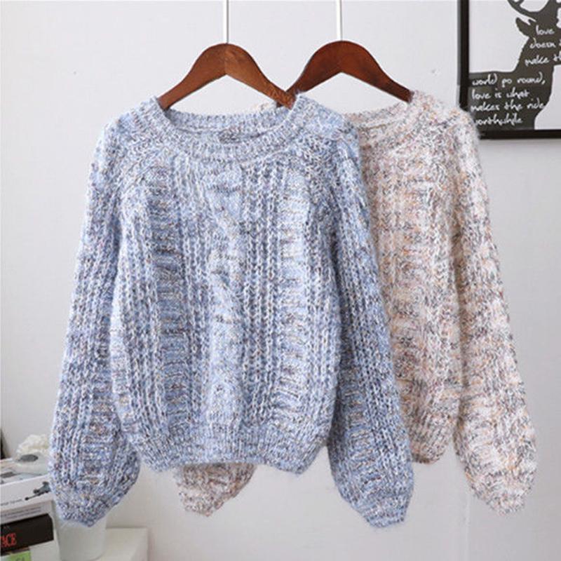 Sweaters autumn winter women long sleeved pullover solid knitted twist