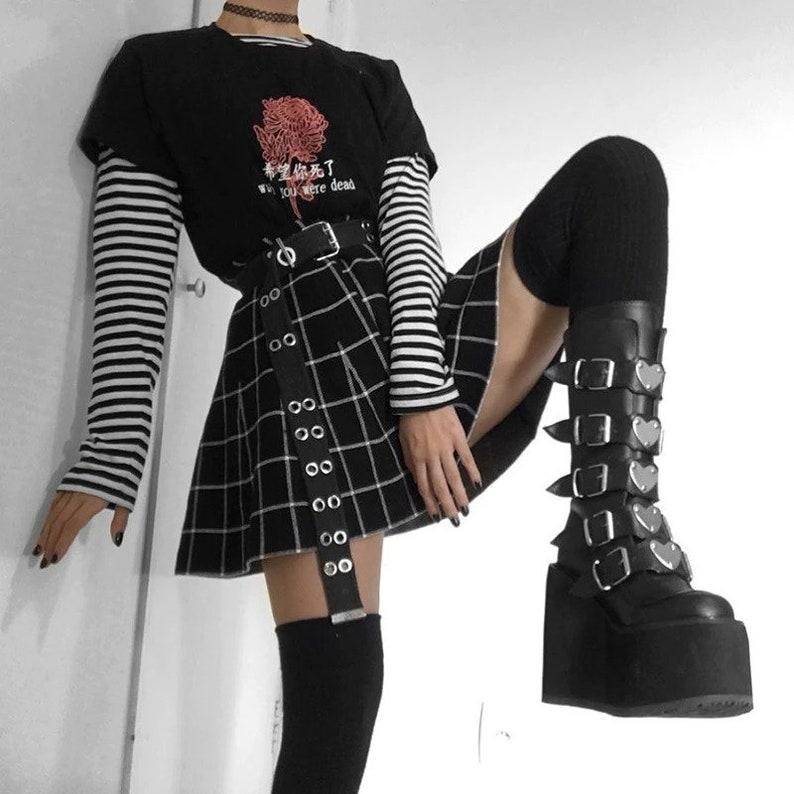 Women's Goth Skirt, Gothic Skirt, Grunge Skirt, High Waist Black Skirt, Harajuku Skirt, Punk Skirt, A Line Plaid Pleated Skirt, Grunge Skirt