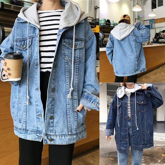 Basic Coat Denim Jacket Loose Women Jackets Hooded Tops Cowboy Coat Denim Outwear Ladies Jackets