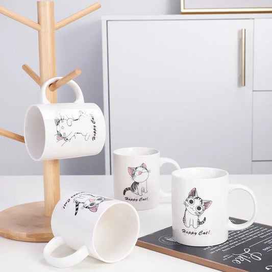 Cheese Cat Cup Male and Female Students Korean Cute Drinking Cup Ceramic Mug with Lid with Spoon Cartoon Private House Cat