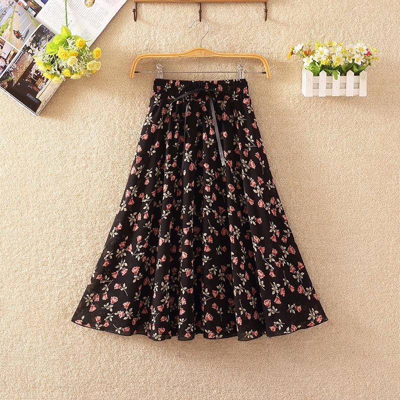 Floral Skirt Women's High Waist Mid-length Summer Fashion Casual Printed Chiffon Skirt