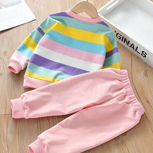 Two-piece Suit Girls Rainbow Suit Spring Autumn Children's All-match Jacket Casual Pants