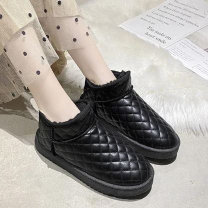 Leather Winter Waterproof Snow Boots Women's Short Boots Short-tube Cotton Shoes Thick-soled Non-slip Foot Thickening To Keep Warm