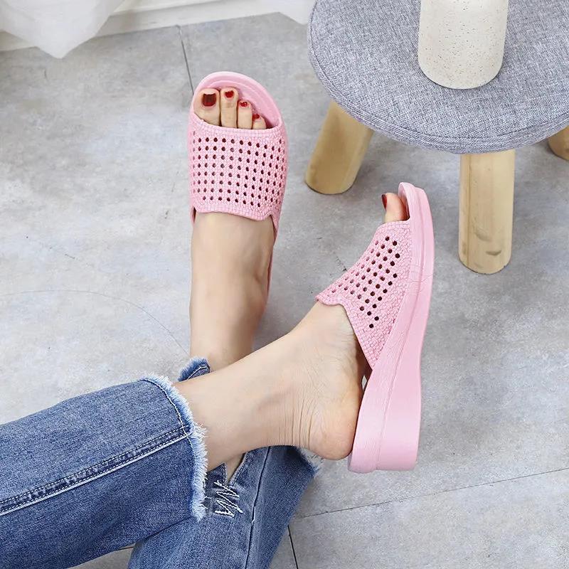 High-heeled Sandals and Slippers Ladies Wedge Heels Non-slip Go Out Wear Thick Bottom Comfortable Light and Comfortable Indoor Bathroom Bath