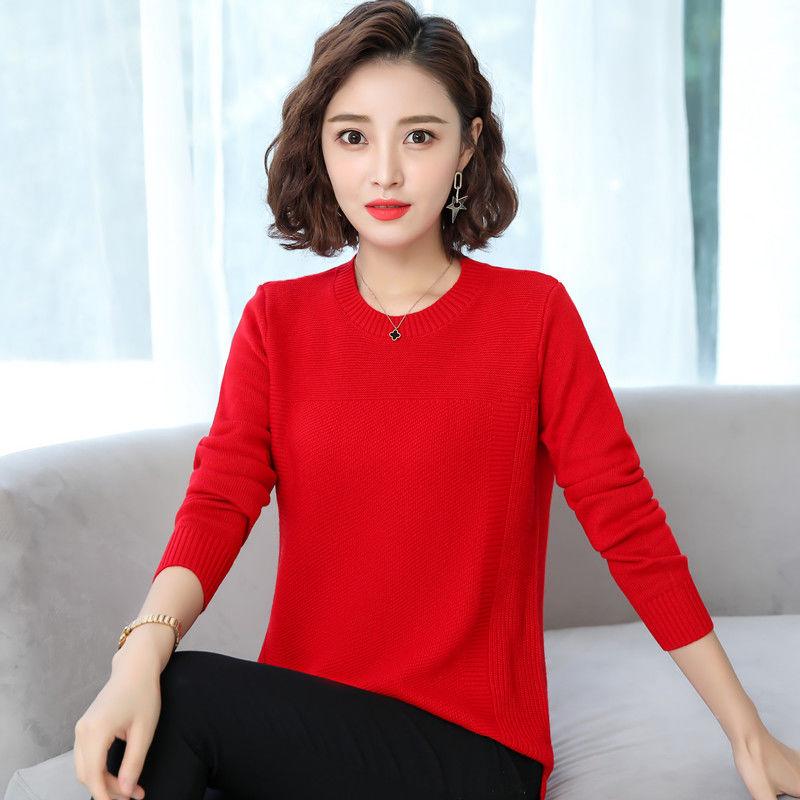 Autumn and Winter Round Neck Wool Sweater  Pullover Long-sleeved Plus Size Top Solid Color Knitted Female Sweater