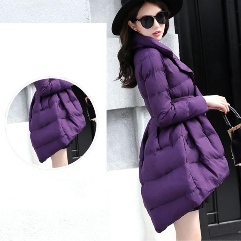 Women's Solid Color Down Jacket Mid-length Down Jacket Winter Korean Style Loose Coat Warm Stand-collar Down Jacket