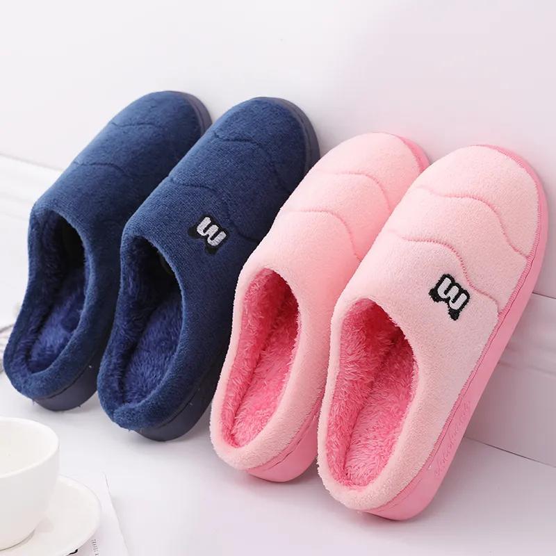 Winter Slippers Women Warm Cotton Shoes Thick Fleece Home Slides Men Plus Size Slippers Pink Blue Couples Non Slippers