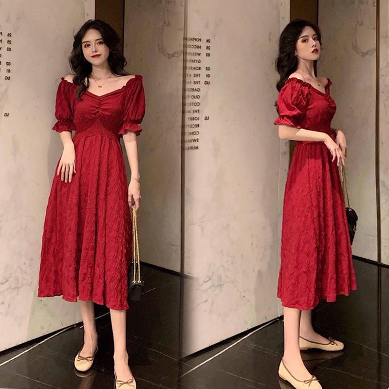 Puff Sleeve Women Maxi Dresses Sexy Off Shoulder A-Line Long Boho Summer Dress Elastic Waist Dress