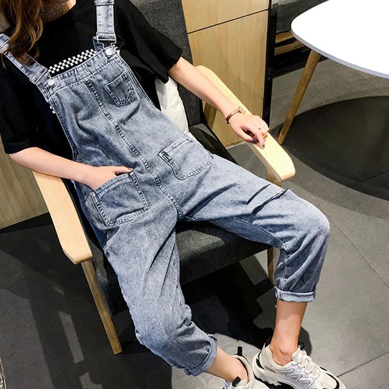 WTEMPO Woman Jeans Summer Denim Jumpsuit Long Romper Pants Zipper Pockets Sleeveless Adjusted Overalls Trousers