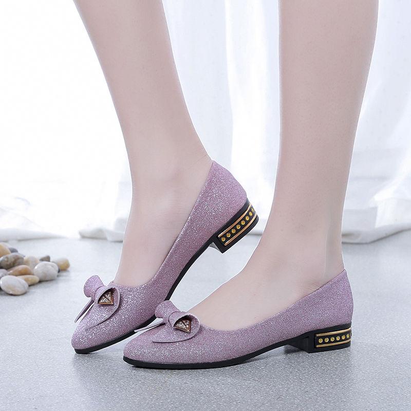 Women's Shoes Cute and Elegant Single Shoes Flat Thick Heels Pointed Toe All-match Shallow Mouth Single Shoes Work Shoes