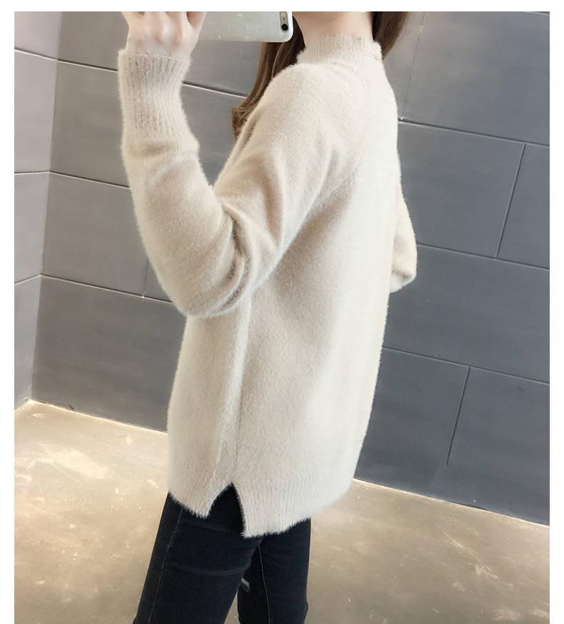 Pofulove Faux Mink Plus Velvet Thick Half Turtleneck Christmas Sweet Pullover Sweater Women Loose Autumn Winter Warm