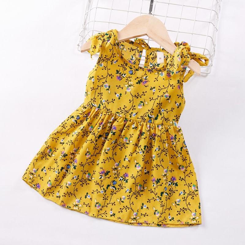 Summer Toddler Baby Kids Girls Sleeveless Ribbons Bow Floral Dress Princess Dresses Girls Clothing Kids Casual Dresses