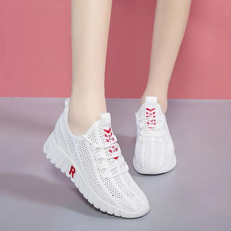 Women Summer Shoes Soft Sole Anti-slip Versatile Casual Print Shoes Solid Color Light Flat Breathable Mesh Sports Shoes