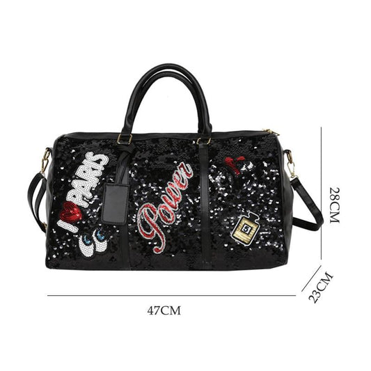 2019 Fashion Women Travel Bag Casual Sequins Letters Man Shoulder Diagonal Handbag Large Capacit