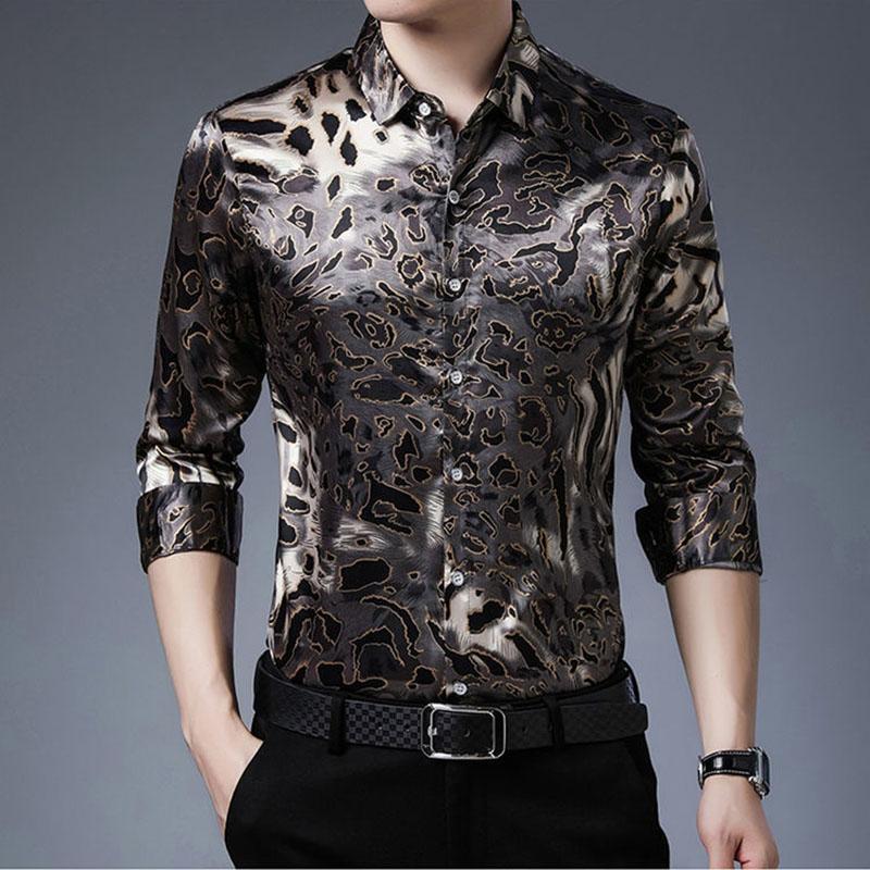 High-end Printed Mulberry Silk Men's Shirt Loose Business Casual Long-sleeved Handsome Shirt