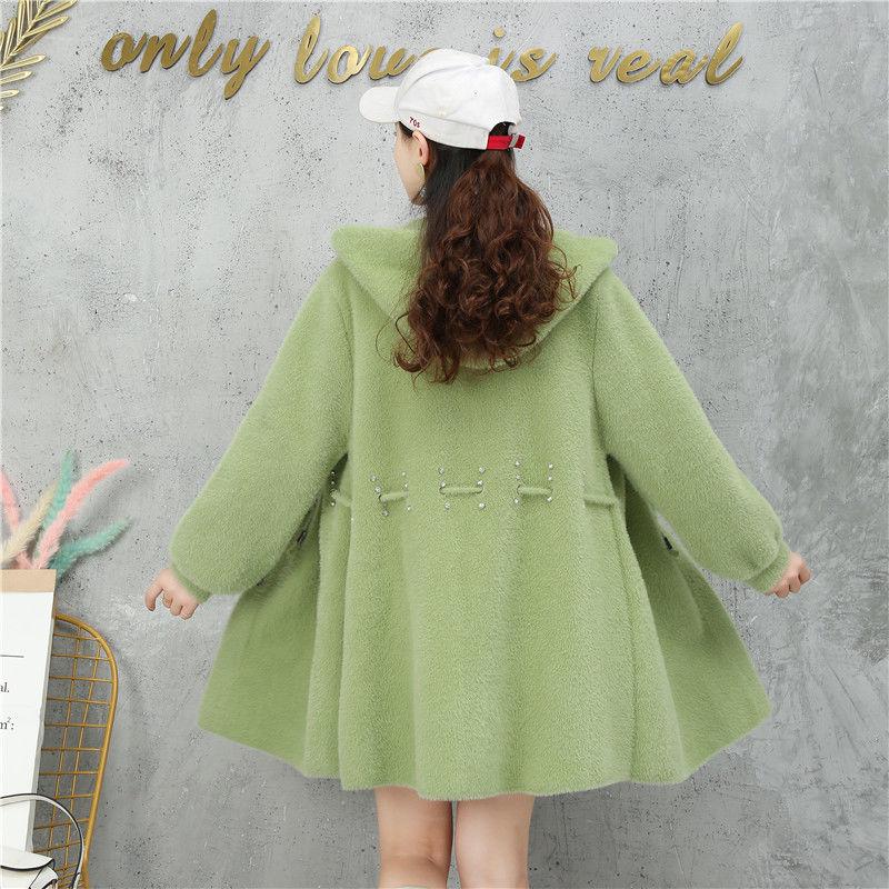 No Pilling Beaded Mid-length Sweater Autumn and Winter Korean Loose Cardigan Thick Long-sleeved Coat