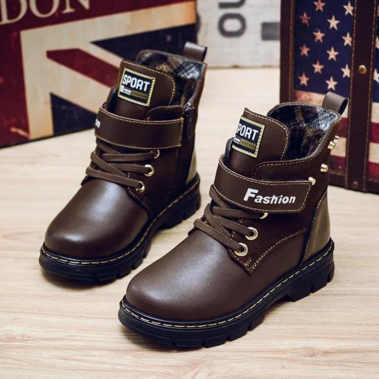 Children Thick Soled Snow Boots Boys Casual Cotton Shoes Winter Warm Leather Boots Plus Size Father and Son Martin Boots