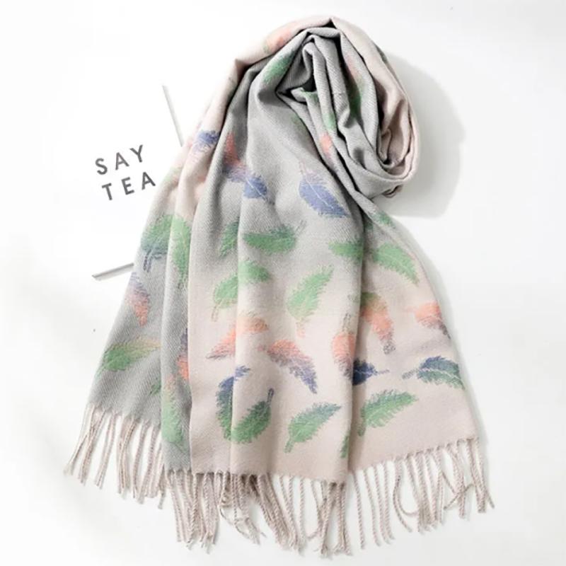 Scarf Female Winter Japanese Trend Imitation Cashmere Gradient Leaf Wild Dual-use Shawl Long Scarf