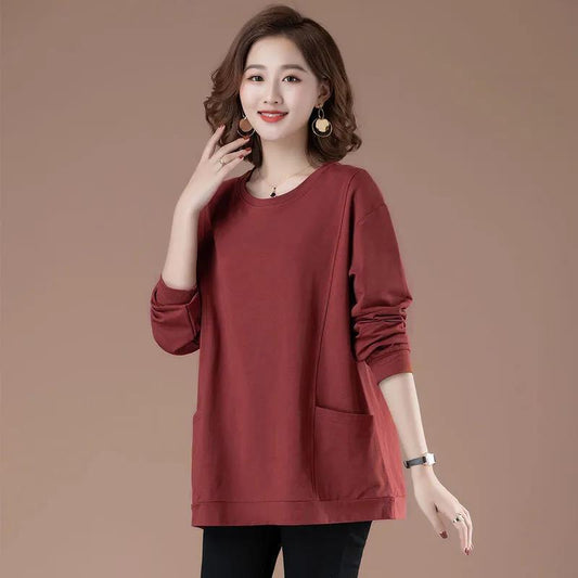 Women Solid Color Shirt Summer Loose Thin T-shirt Casual Pullover Shirt Boutique Cotton Top for Mom Medium