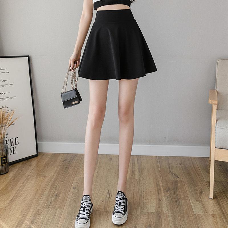 Two Layers High-waist Plus Size Short Skirt Women's A-line Skirt Pleated Skirt Anti-glare Solid Color Big Pocket