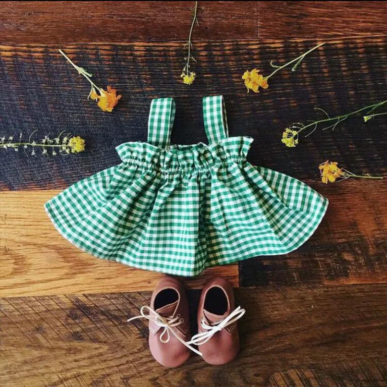 Children Dress Girls Summer Thin Sling Dress Plaid Sleeveless Back Cross Princess Dress Ruffle A-line Dress Suspender Dress