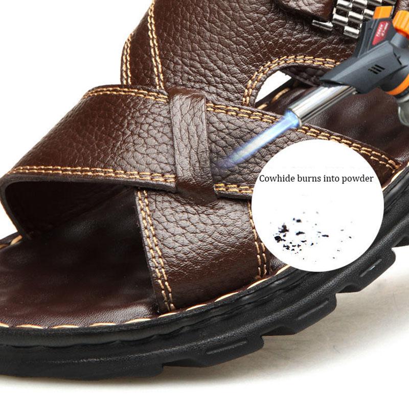 New Summer Top Layer Cowhide Sandals Men's Leather Breathable Beach Shoes Trendy Casual Leather Sandals and Slippers