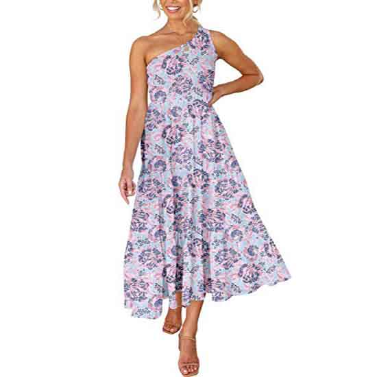 Dress Women Summer Print Boho One Shoulder Sleeveless Dress