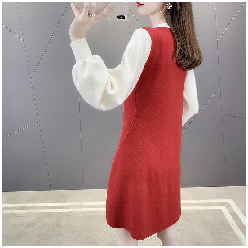 Autumn Lantern sleeve Casual Coat Mid-length Loose Thick Sweater Round Neck Long-sleeved Top