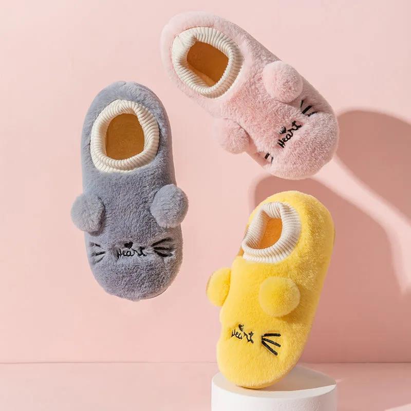 Autumn and Winter Cotton Slippers Cute Cat Design Cotton Slippers, Indoor Warmth Leisure and Entertainment, Flat Cotton Shoes