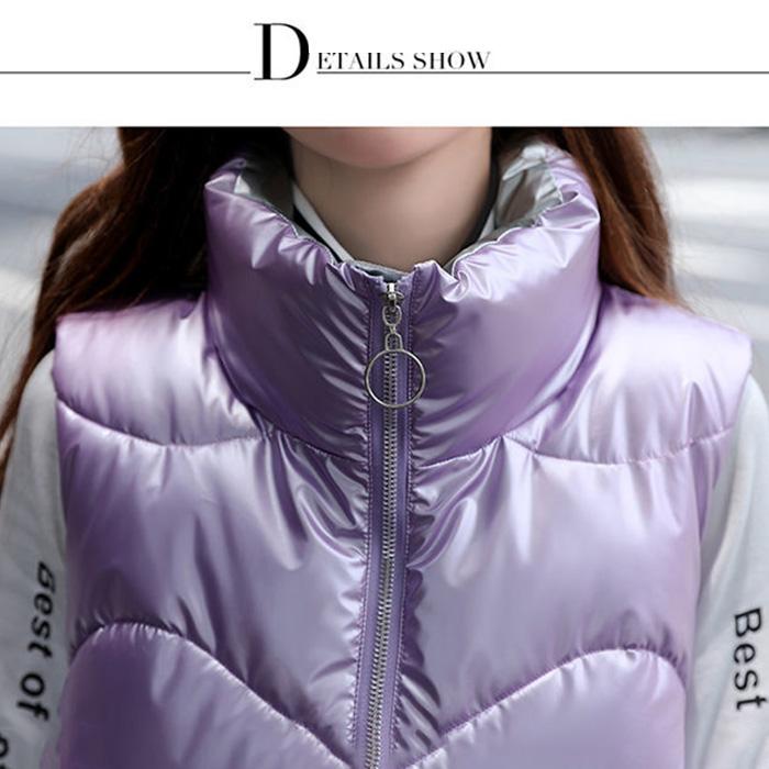 Glossy Stand-up Collar Hoodless Down Cotton Vest Women's Short Autumn and Winter Wear Thick Warm Jacket Loose Wild Vest Cotton Vest Vest