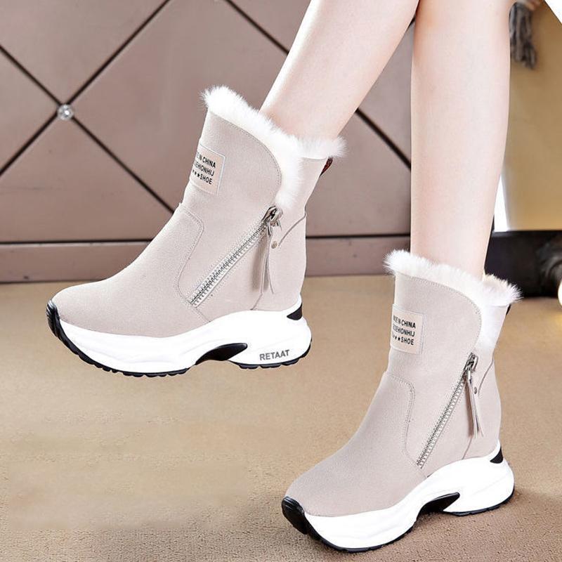 Thick-soled Snow Boots Ladies Winter All-match Inner Heightening Women's Shoes Plus Velvet Thickening Martin Boots Warm Boots