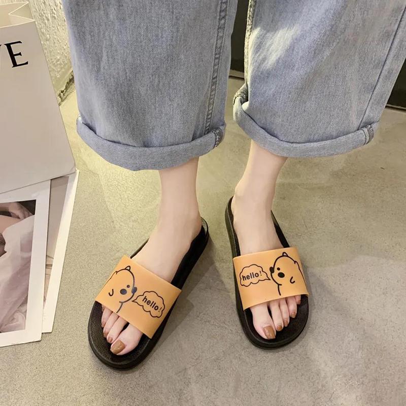 Korean Style Slippers Female Summer Wear Student Cute Bear Home Bathing Non-slip Soft Bottom Sandals and Slippers