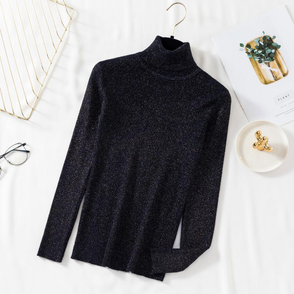 Shiny Lurex Winter Sweater Women Long Sleeve Pullover Basic Sweater Turtleneck Korean Knit Top Femme