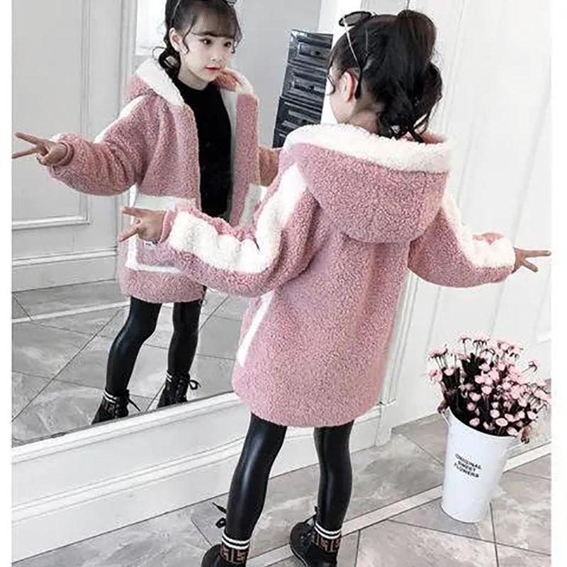 Girls' Warm and Windproof Winter Coat Mid-length Plus Velvet Thick Coat