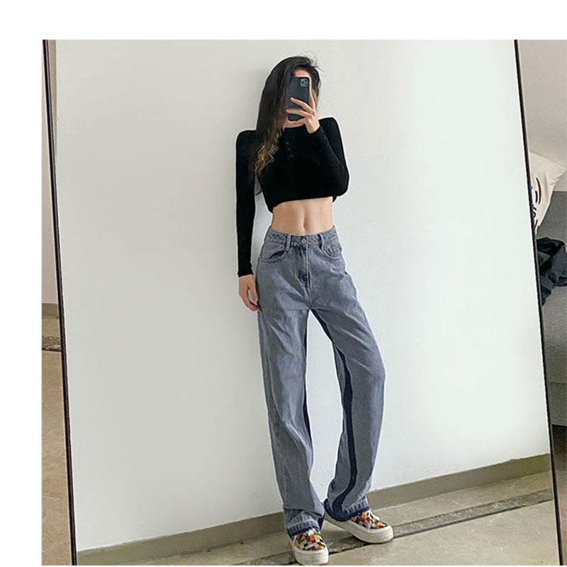 Letter Embroidery Straight-leg Jeans Women's High-waisted Thin Loose Wide-leg Jeans  Mopping Trousers