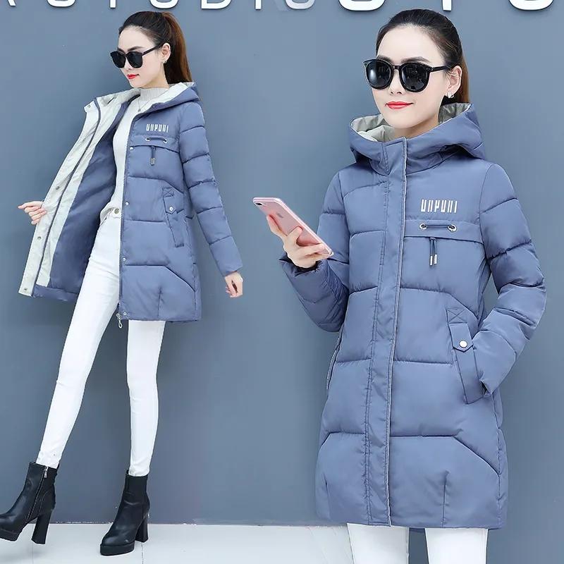 Winter Parkas for Women Mid-length Cotton Women's Down Coats Letter Print Jacket Hooded Medium Long Warm Thickning Coats Female Slim Outerwear