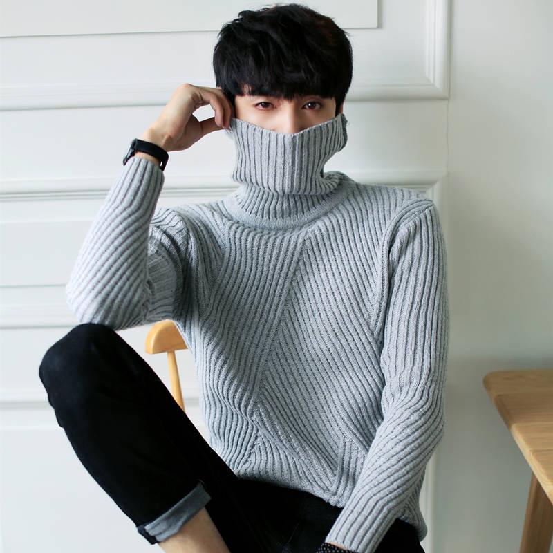 WTEMPO Men Knitted Pullover Solid Color Lapel Sweater Warm Sweater Soft Casual Pullover