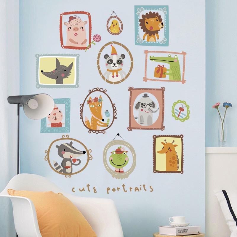 Cute portrait cartoon wall stickers kindergarten background decorative stickers zoo wallpaper