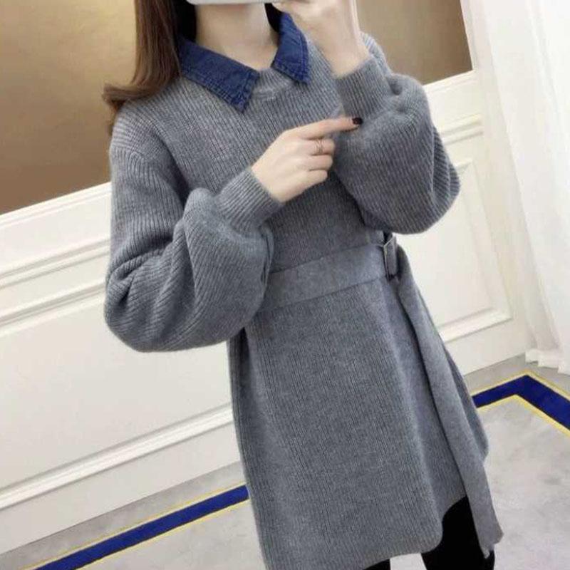 Autumn and Winter Long Loose Sweater Solid Color Knitted Pullover Bottoming Shirt Fashion Simple Women's Sweater