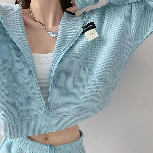 Women Hoodies Sexy Short Sweatshirt Oversized Streetwear Hip Hop Harajuku Hooded Tracksuit Zipper Jacket Cropped Sport Shirt