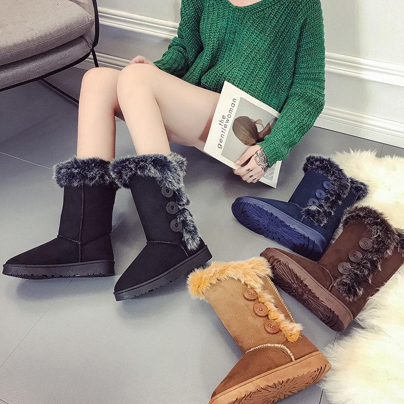 Fashion Short-Tube Snow Boots Women's Shoes Booties Rabbit Ears Rhinestone Non-Slip Wear-Resistant Plus Velvet Thickening Winter Warm