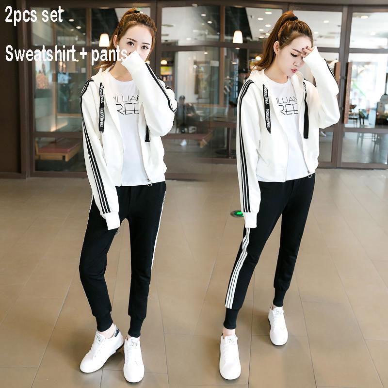 Set Large Size Spring and Autumn Women's 2pcs Set Wild Long-sleeved Casual Sweatshirt