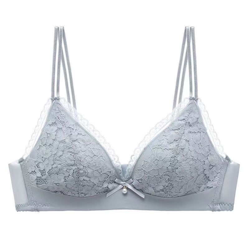 Underwear Women's Thin Small Chest Special Non-wire Gather Bra Bra Triangle Cup Gather Lace Side Bra Without Steel Ring Light and Breathable