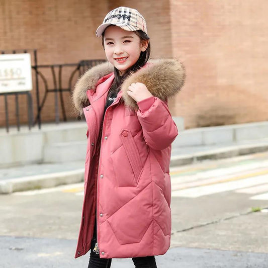 Girls' Down Jackets, Winter Jackets, Children's Clothing Jackets, 4-13 Years Old Thick Warm Clothes, Children's Fur Coats, Girls Cotton Parka Coats