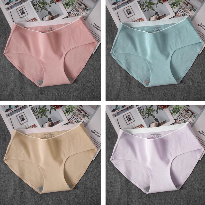 4Pcs/Set Girl's Mid Waist Breathable Seamless Cotton Underpants Women's All-match Solid Color Large Size Causal Soft Briefs