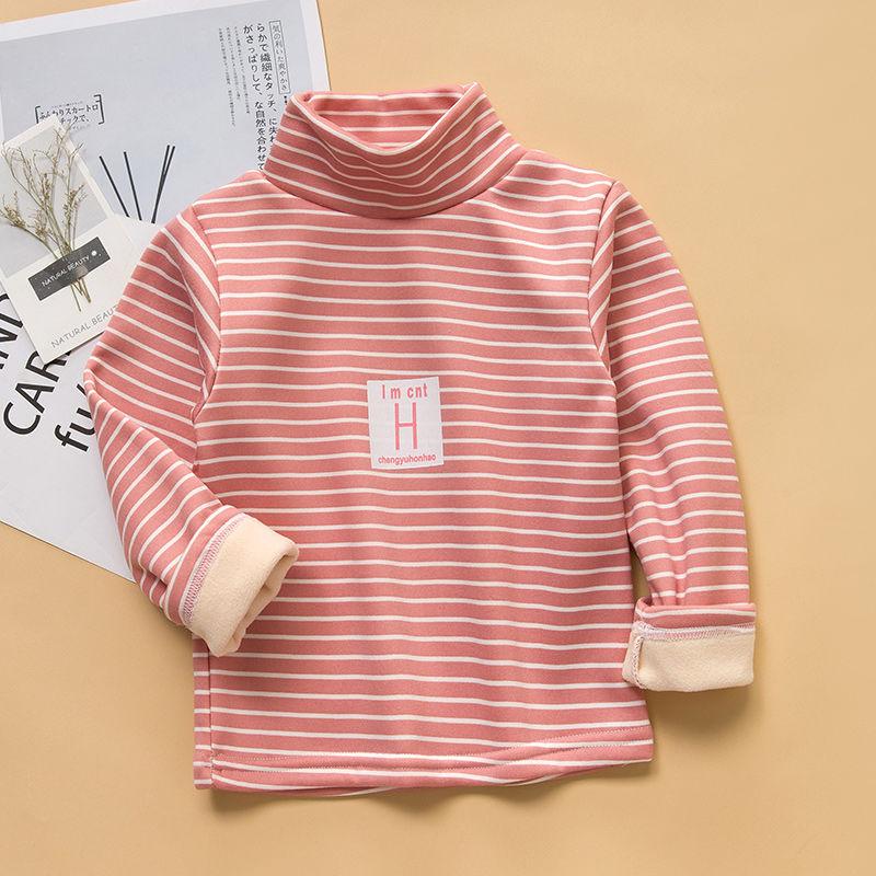 Children's Baby Autumn and Winter Tops Boys and Girls Plus Velvet Padded High-neck Long-sleeved T-shirts Children's Warm Bottoming Shirt