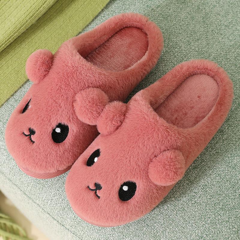 Autumn and Winter Cotton Slippers Female Cute Plush Couple Half-pack with Warmth and Non-slip Plush Slippers for Home Indoor