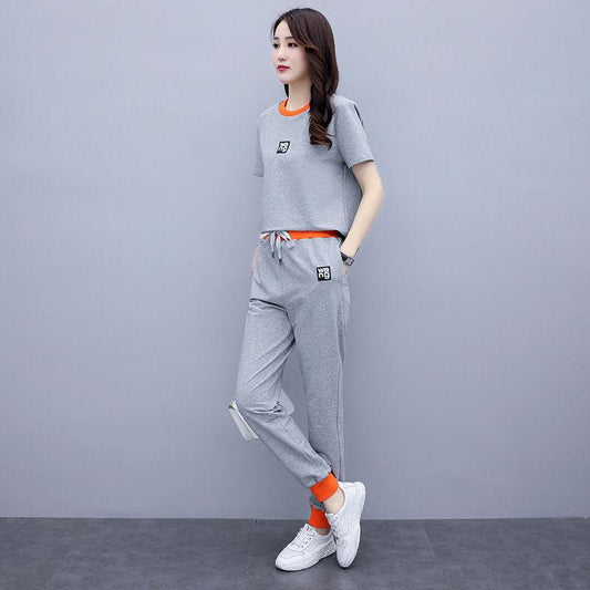 Summer Leisure Sports Suit Women Loose Korean Short-sleeved Two-piece Fabric Soft and Light Breathable Leisure Sports Suit Women Comfortable and Soft